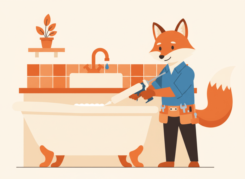 Zorro manitas naranja junto a un grifo monomando de cocina y una bañera