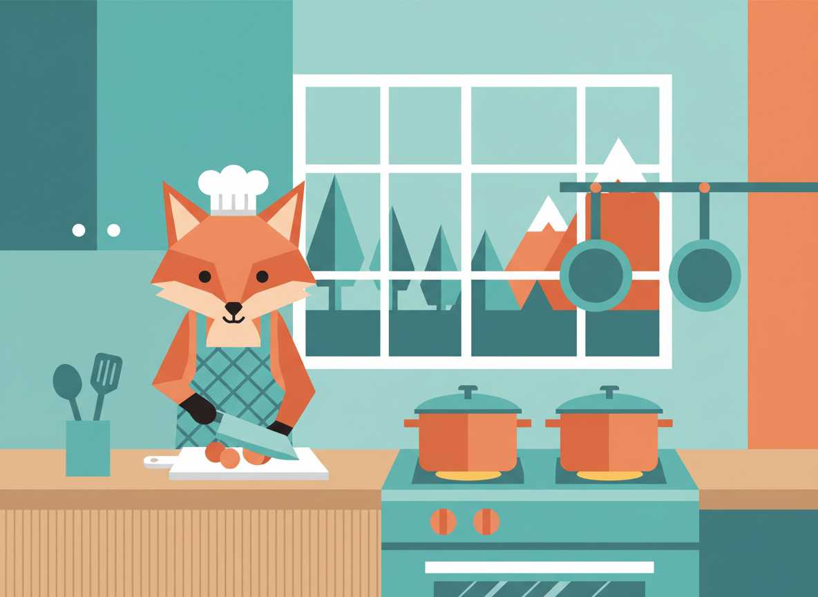 Zorro cocinando con menaje de cocina