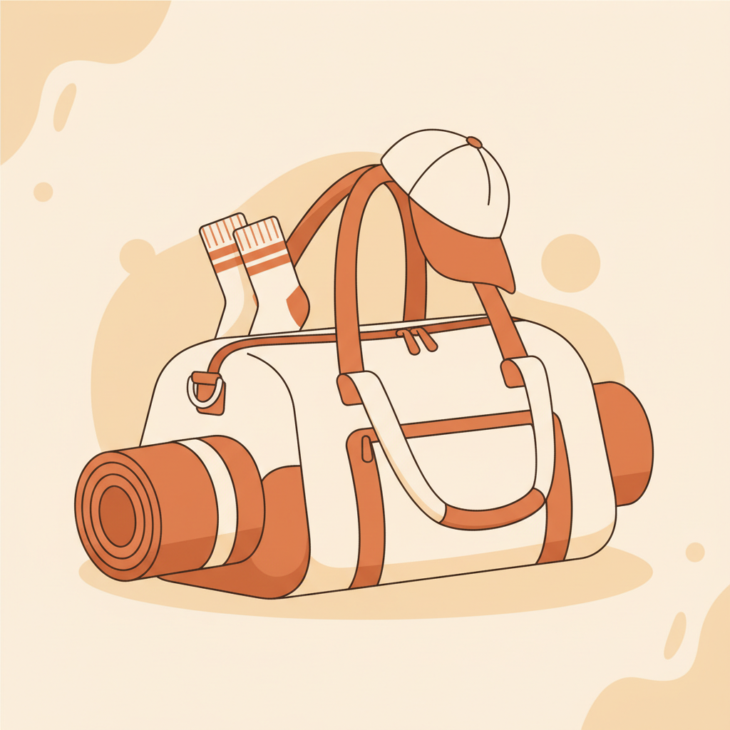 Ilustración de bolsa de deporte, esterilla y gorra