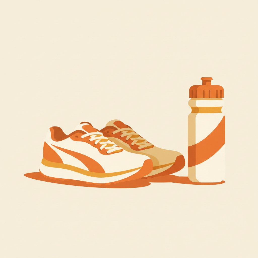 Ilustración de zapatillas de running y botella